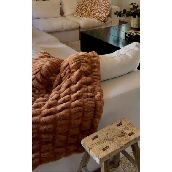 The Styled Collection Stately+Lavish Brown Ruched Fur Blanket - SOLD OUT - Picture 3 of 5